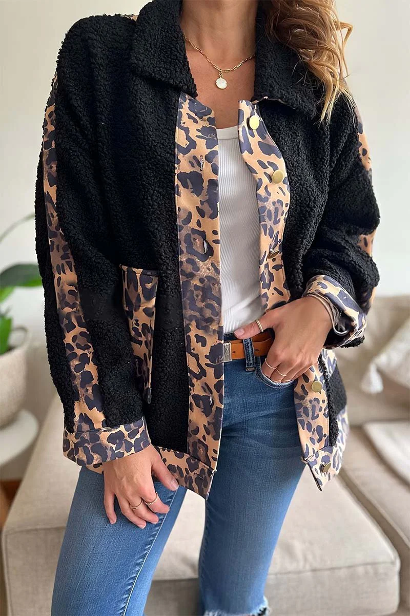 Women's Leopard Patchwork Plush Lapel Jacket