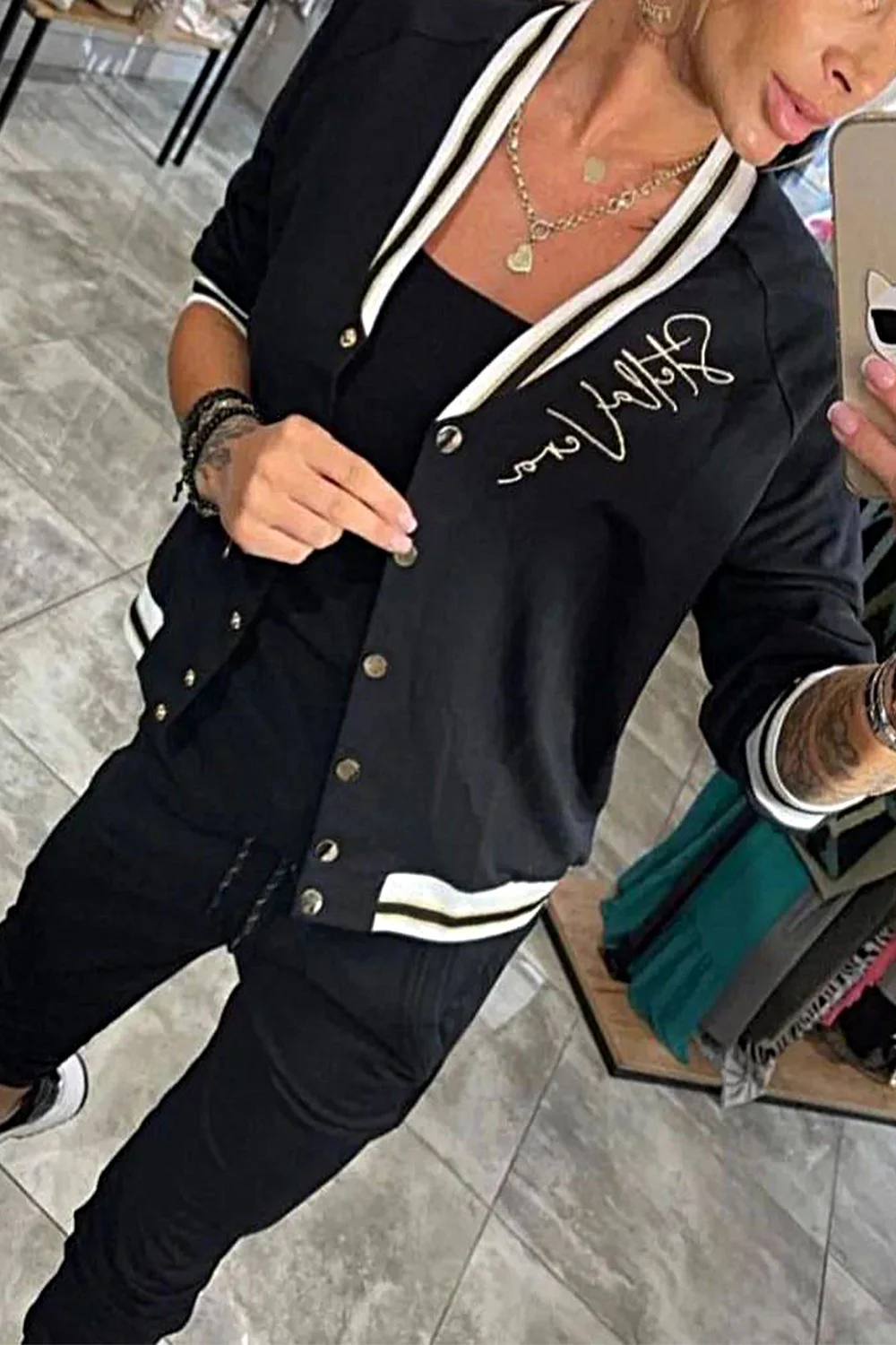 Women's Baseball Jacket Top & Stretch Pants Two-piece Set